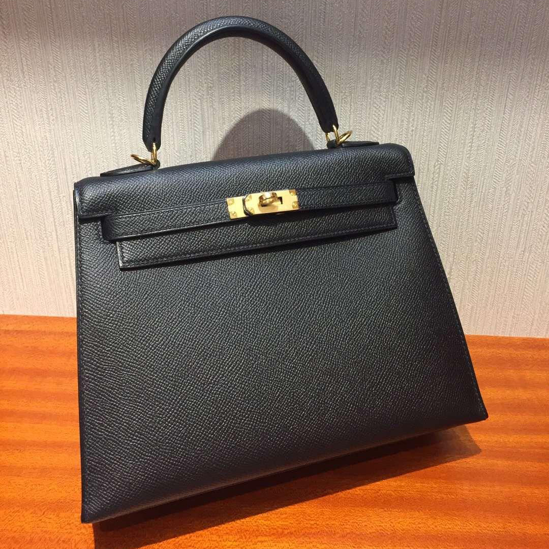 Australia Hermes Kelly bag 25cm CK89黑色 Epsom掌紋牛皮 金扣