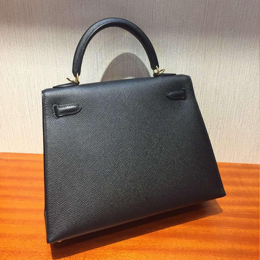 Australia Hermes Kelly bag 25cm CK89黑色 Epsom掌紋牛皮 金扣