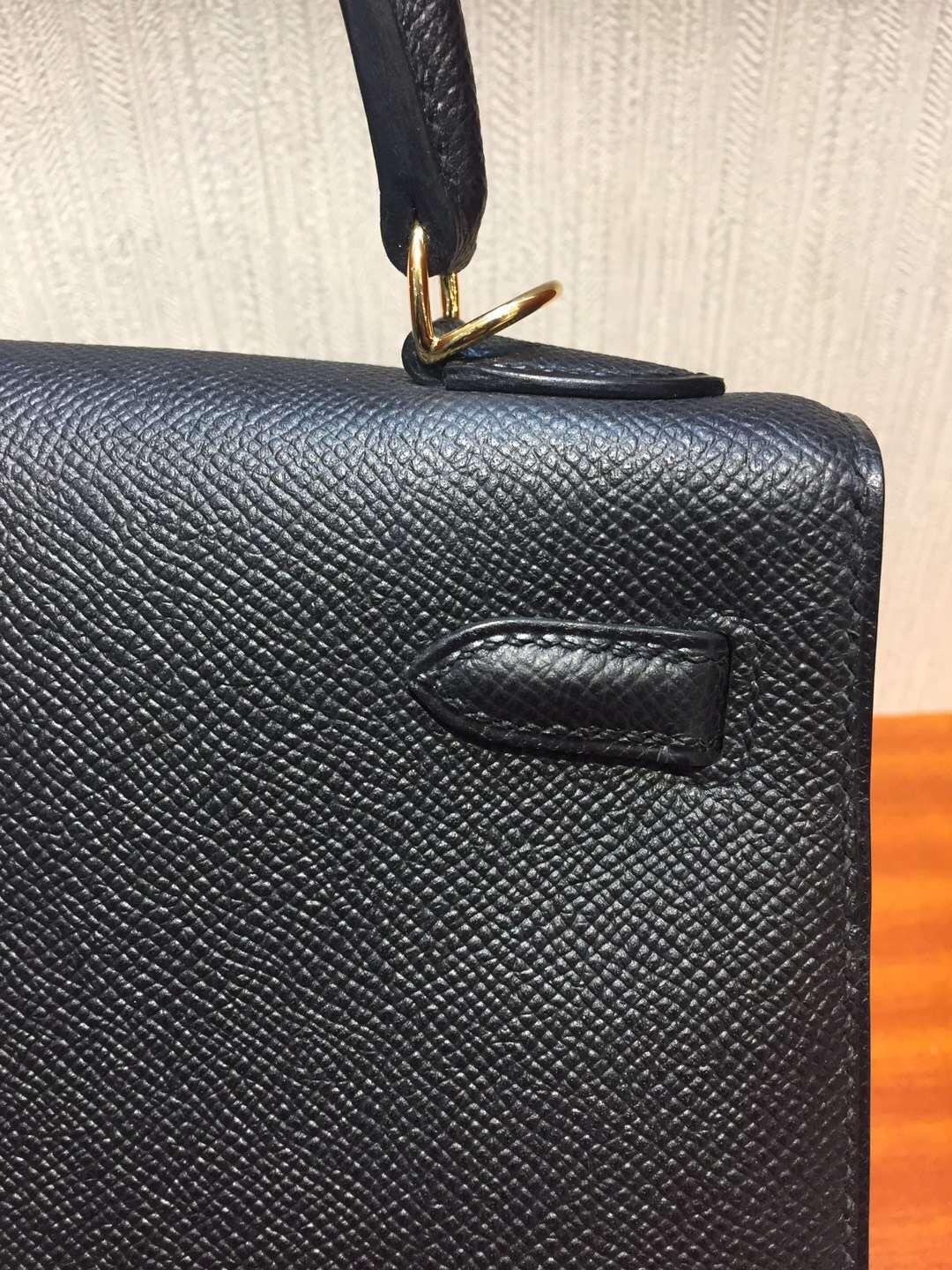 Australia Hermes Kelly bag 25cm CK89黑色 Epsom掌紋牛皮 金扣