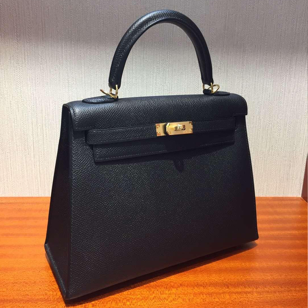 Australia Hermes Kelly bag 25cm CK89黑色 Epsom掌紋牛皮 金扣