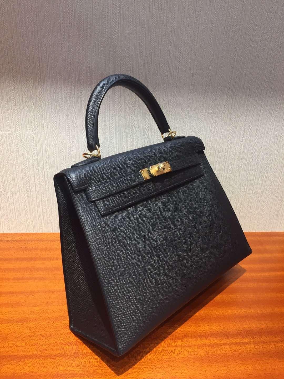 Australia Hermes Kelly bag 25cm CK89黑色 Epsom掌紋牛皮 金扣