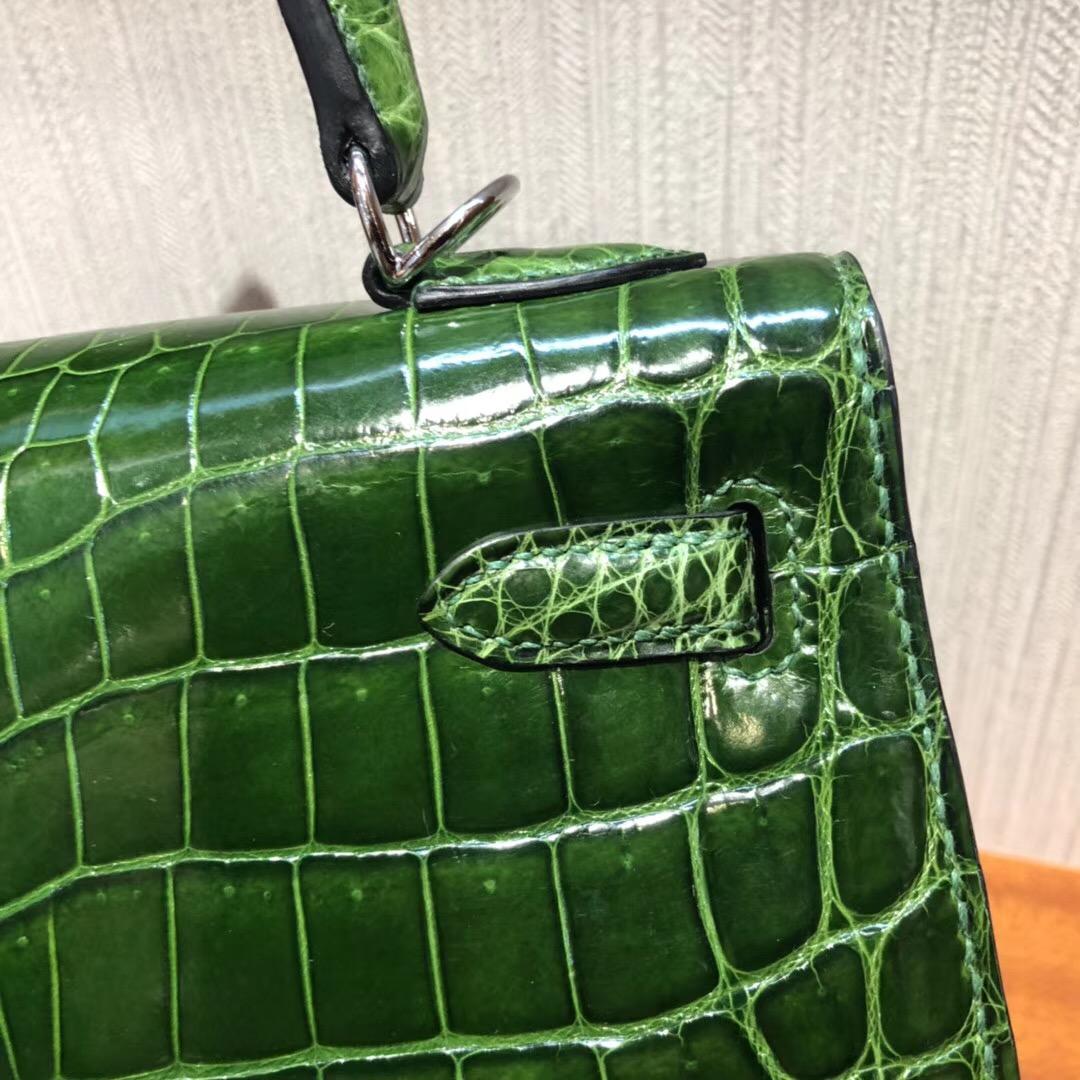 Singapore Hermes Kelly 25 CK67祖母綠 Vert Fonce亮面兩點尼羅河鱷魚