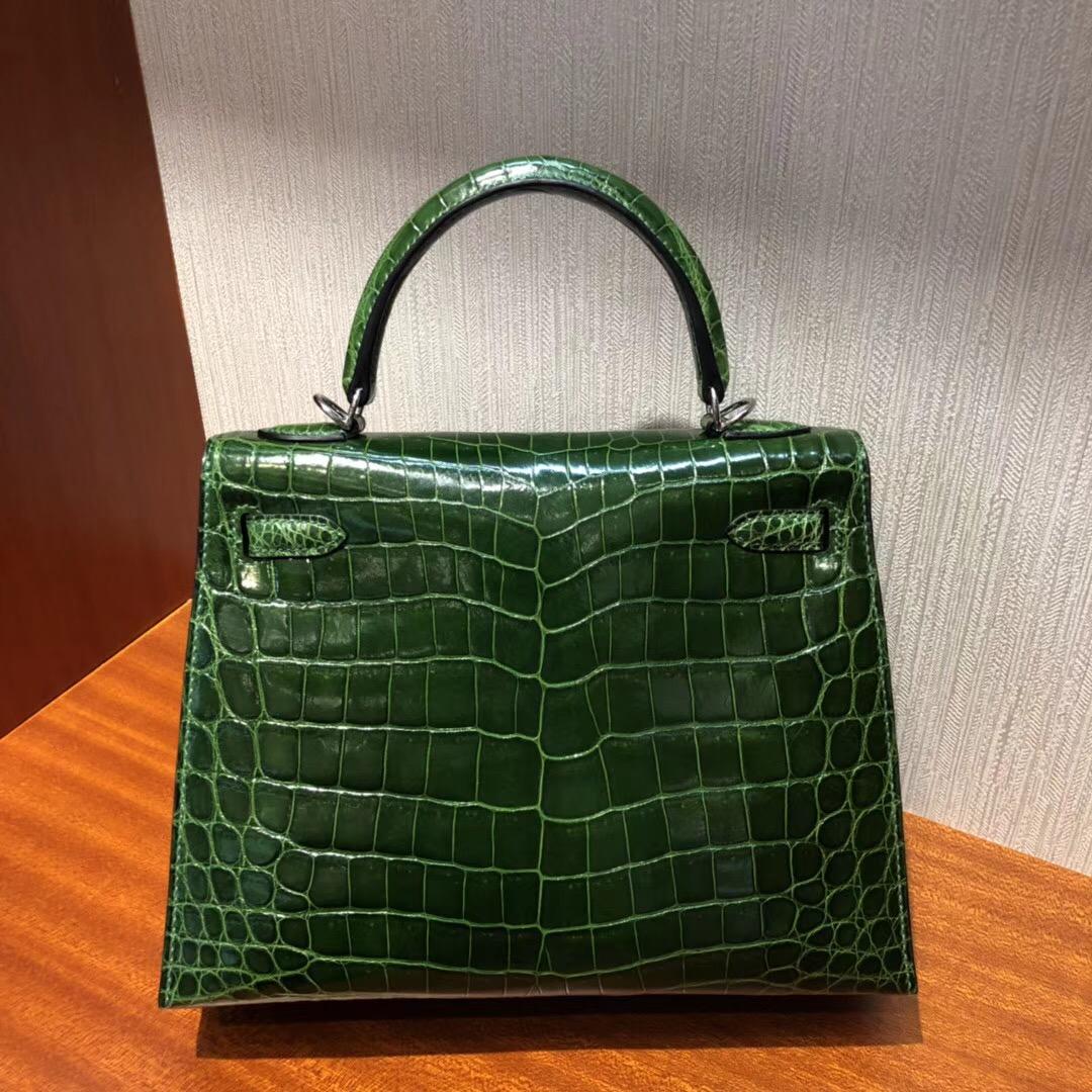 Singapore Hermes Kelly 25 CK67祖母綠 Vert Fonce亮面兩點尼羅河鱷魚