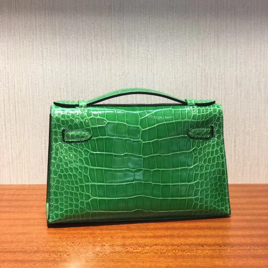 Singapore Hermes Mini Kelly pochette 1L仙人掌綠 亮面方塊鱷魚