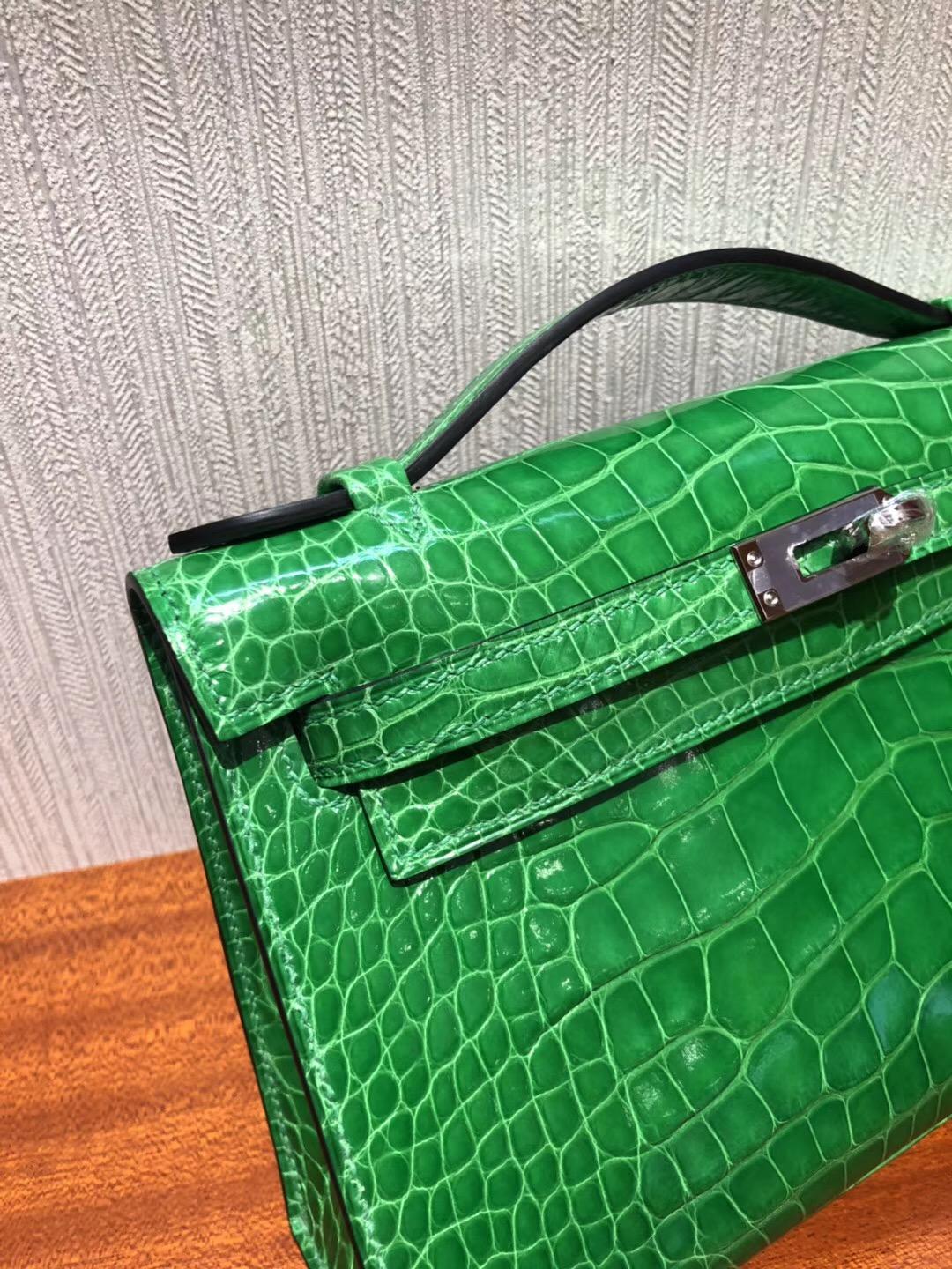Singapore Hermes Mini Kelly pochette 1L仙人掌綠 亮面方塊鱷魚