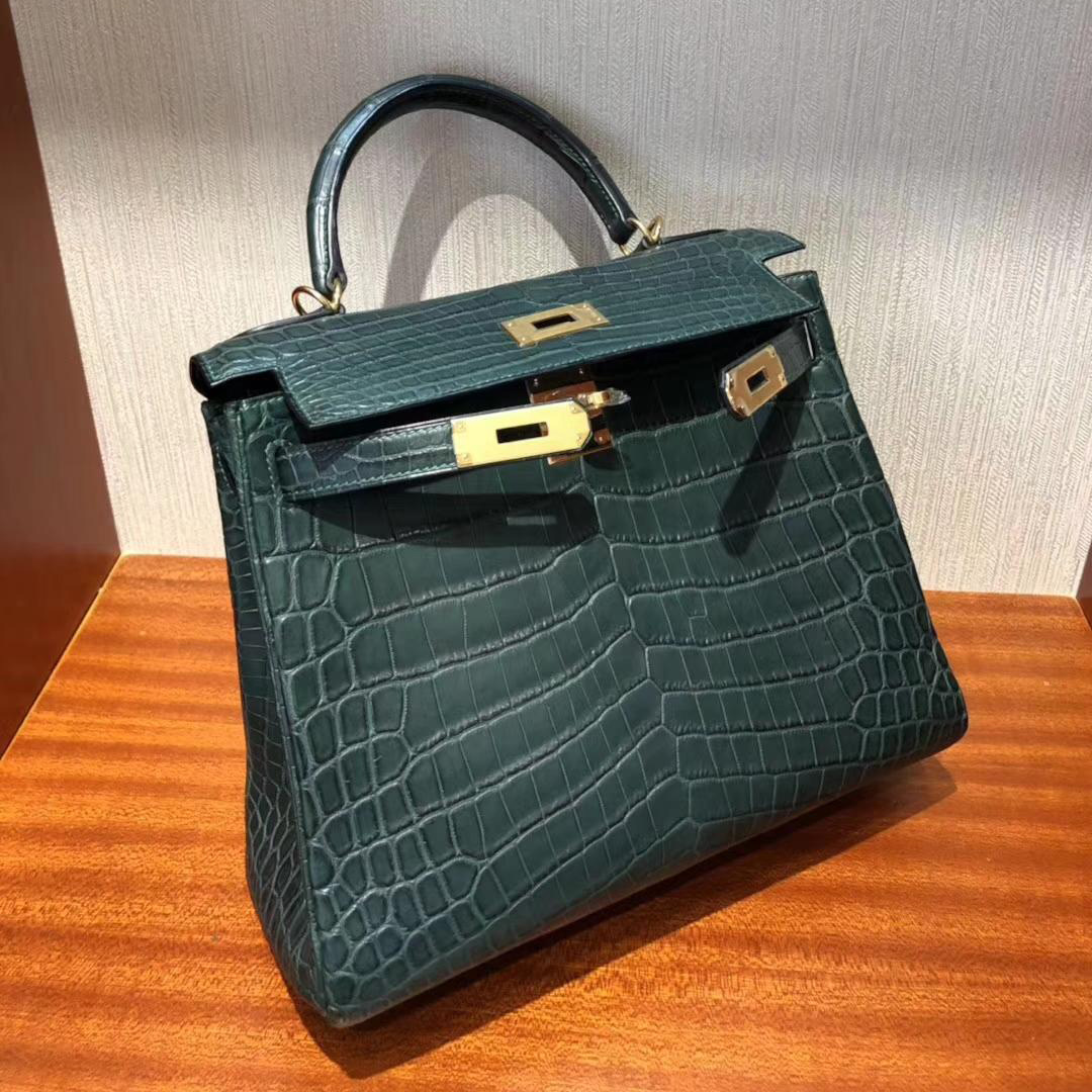 Singapore Hermes Kelly bag 28cm 1T泰坦綠 霧面兩點尼羅河鱷 銀扣