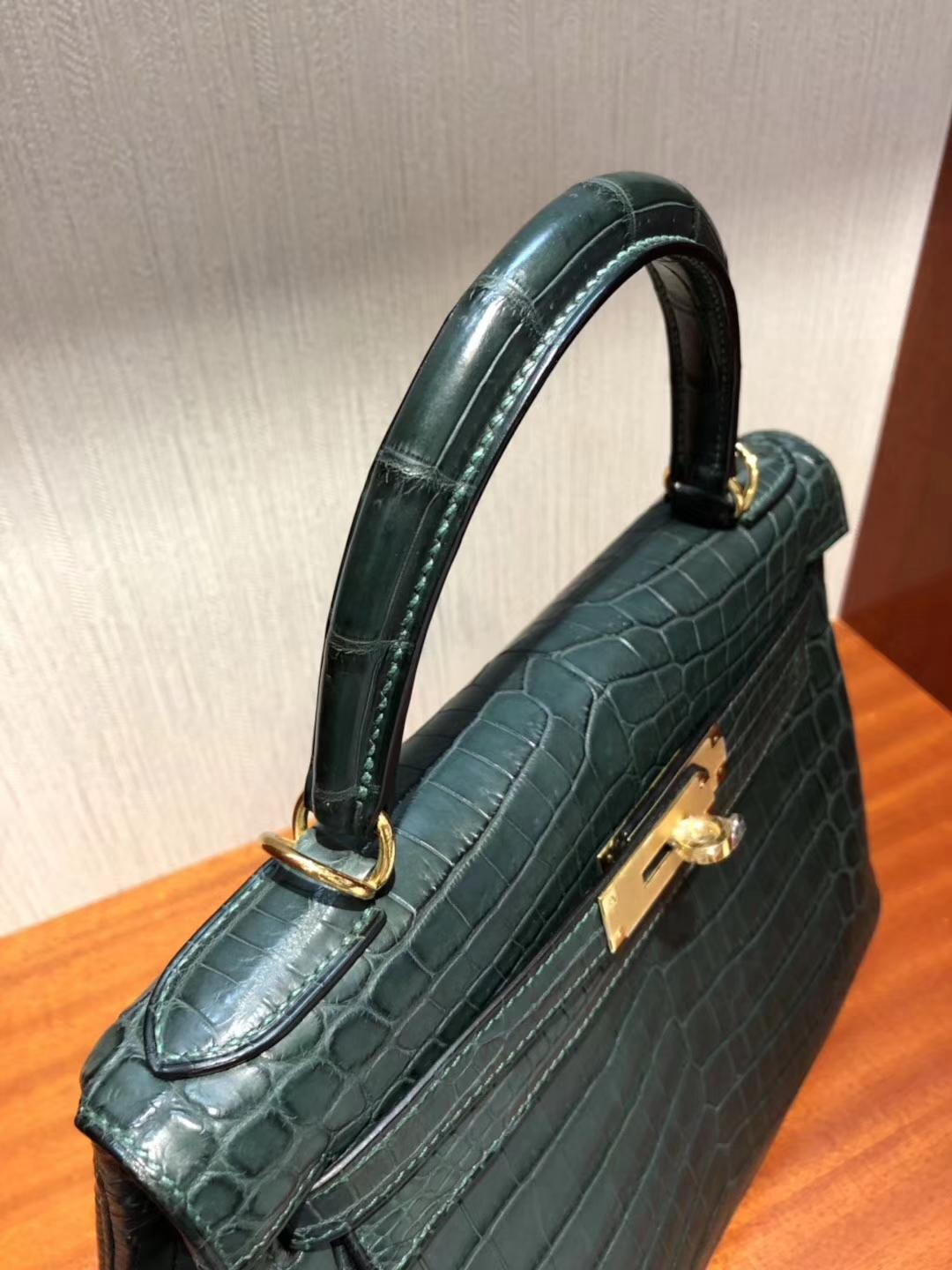 Singapore Hermes Kelly bag 28cm 1T泰坦綠 霧面兩點尼羅河鱷 銀扣