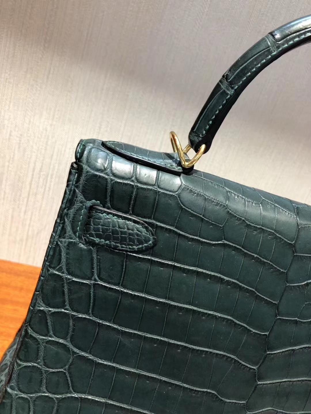 Singapore Hermes Kelly bag 28cm 1T泰坦綠 霧面兩點尼羅河鱷 銀扣