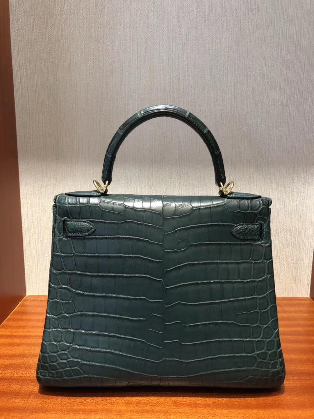 Singapore Hermes Kelly bag 28cm 1T泰坦綠 霧面兩點尼羅河鱷 銀扣