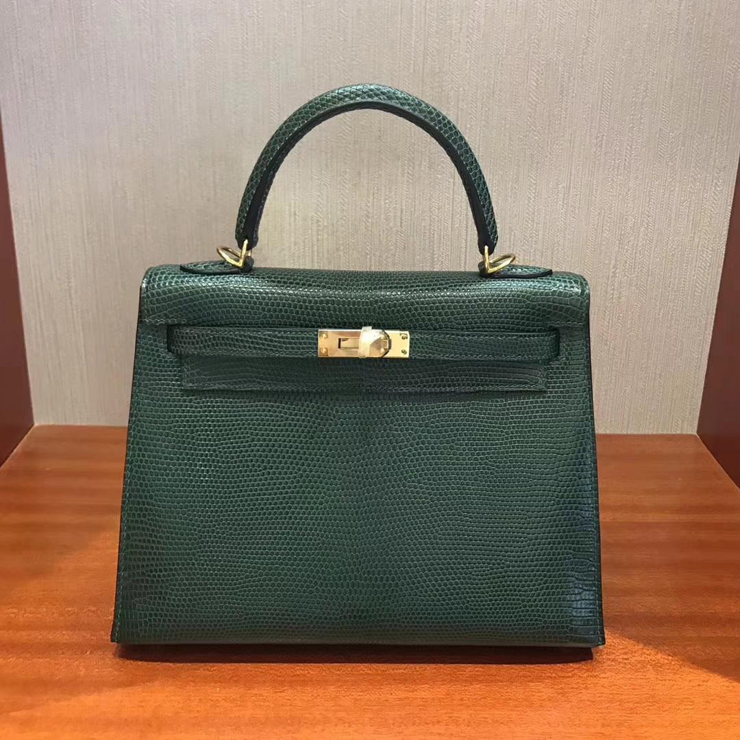 愛馬仕包包官方旗艦店Hermes Kelly 25 CK67祖母綠 Vert Fonce 蜥蜴皮