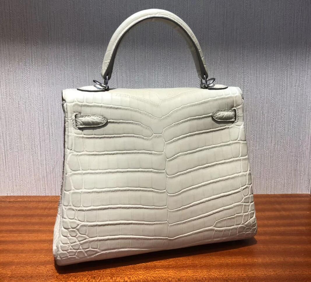 Singapore Hermes Kelly Bag 25cm 8L奶油白 霧面兩點 尼羅鱷 銀扣