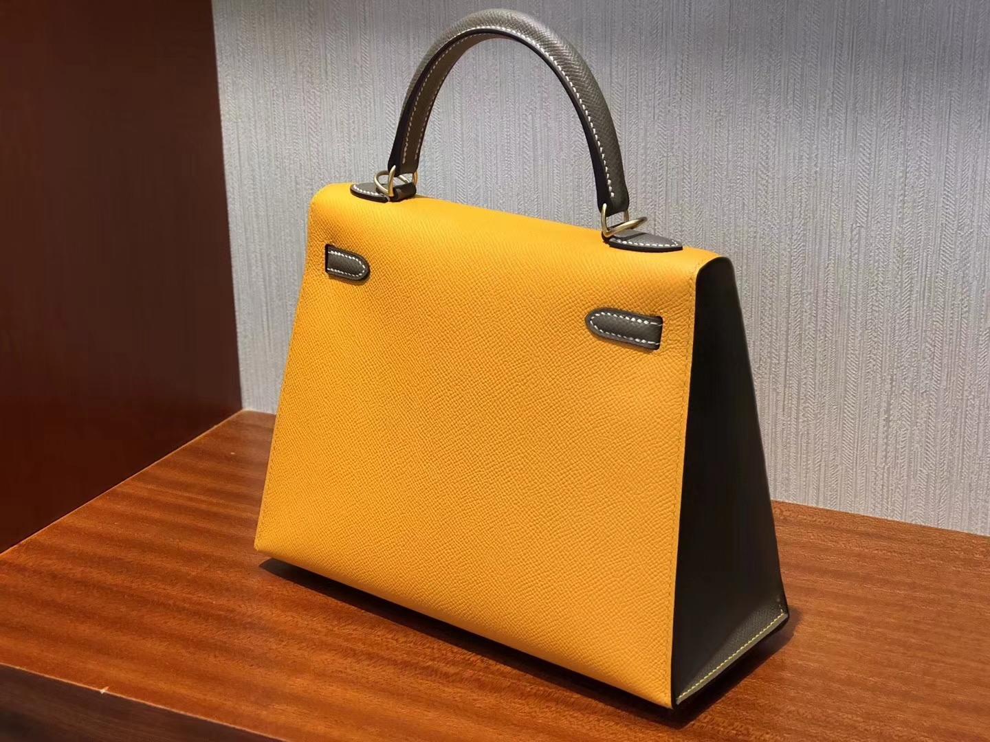 Australia Hermes Kelly bag 25 9V太陽黃/CK18大象灰 拉絲金扣馬蹄印