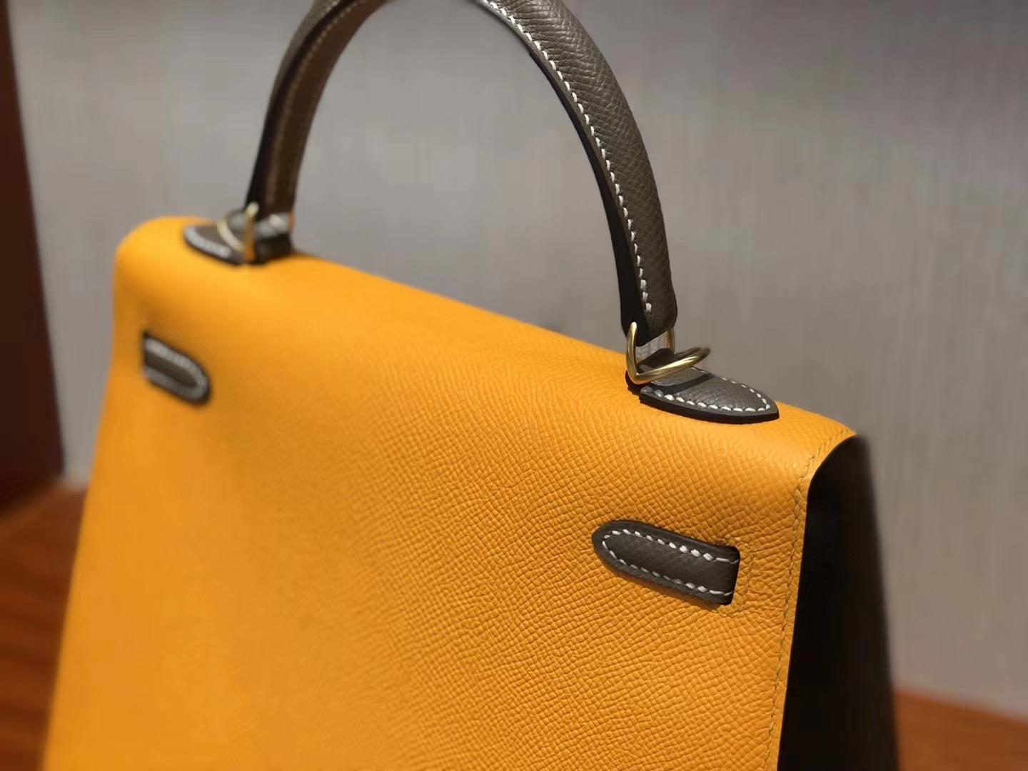 Australia Hermes Kelly bag 25 9V太陽黃/CK18大象灰 拉絲金扣馬蹄印