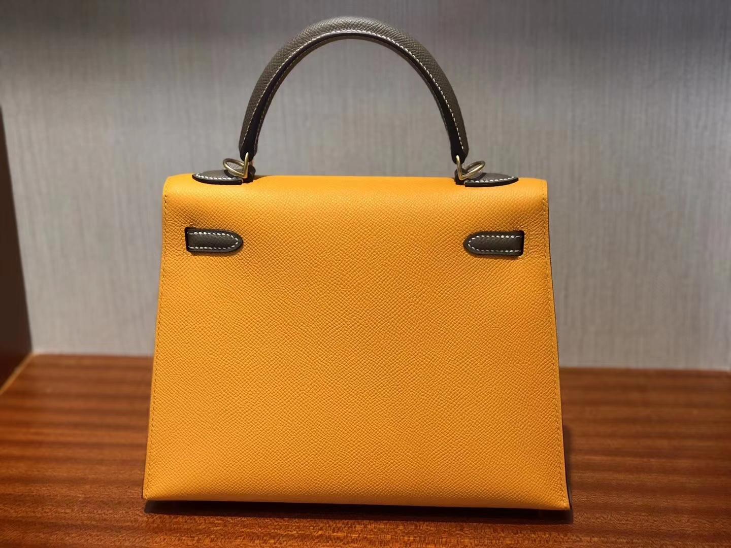 Australia Hermes Kelly bag 25 9V太陽黃/CK18大象灰 拉絲金扣馬蹄印