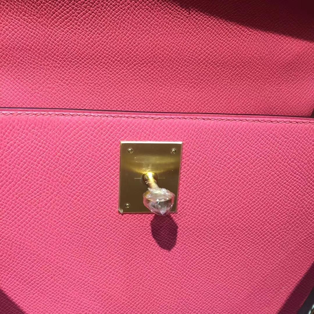 Canada Hermes Kelly bag 25 Epsom皮 8W唇膏粉/C18大象灰 拉絲金扣金屬