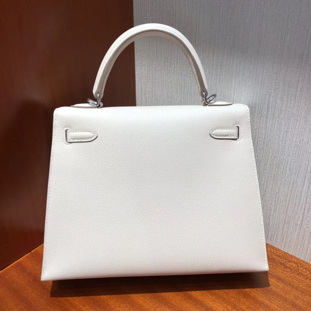 Canada Hermes Kelly bag 25 CK10奶昔白 Epsom牛皮 银扣