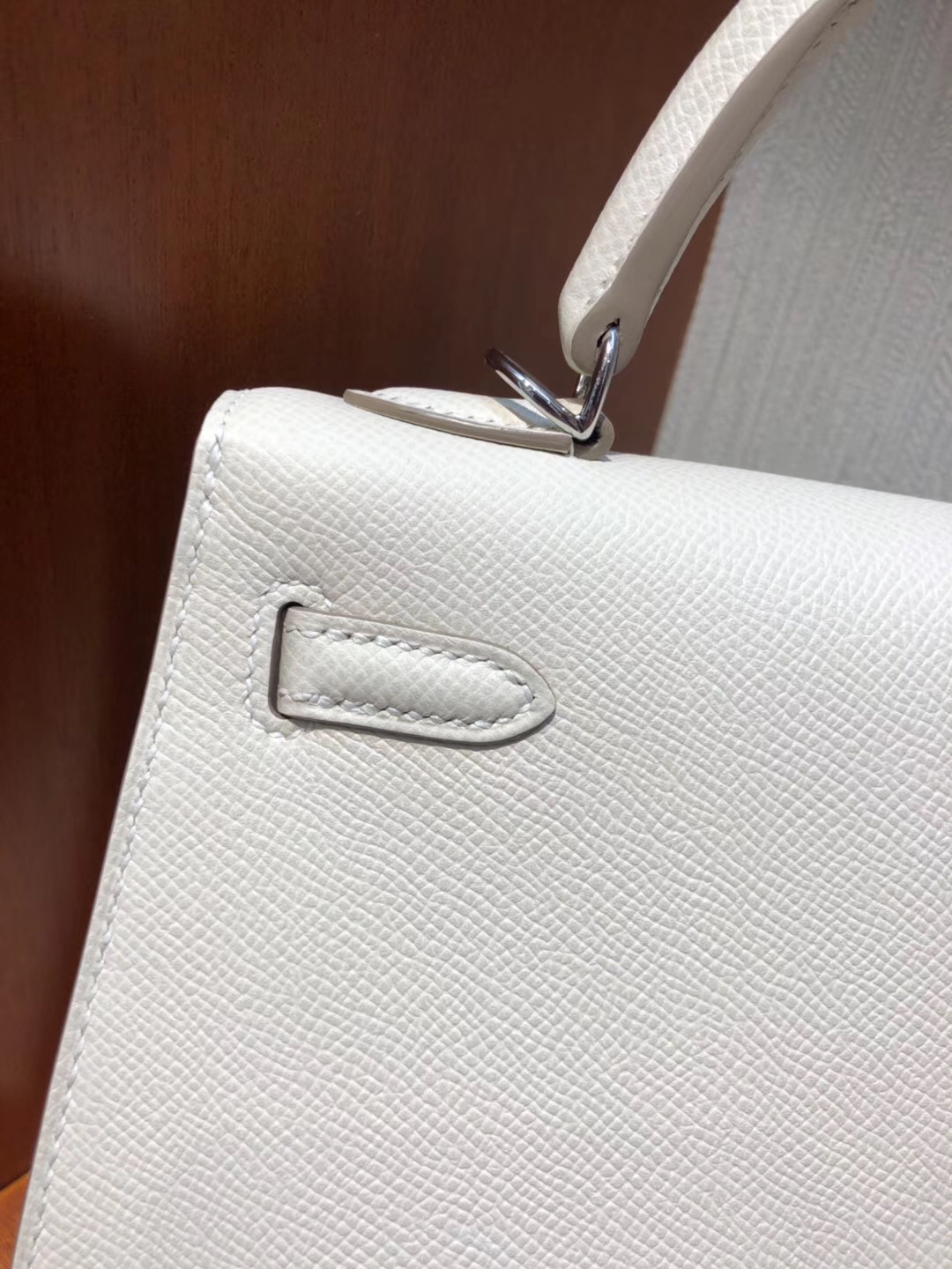 Canada Hermes Kelly bag 25 CK10奶昔白 Epsom牛皮 银扣