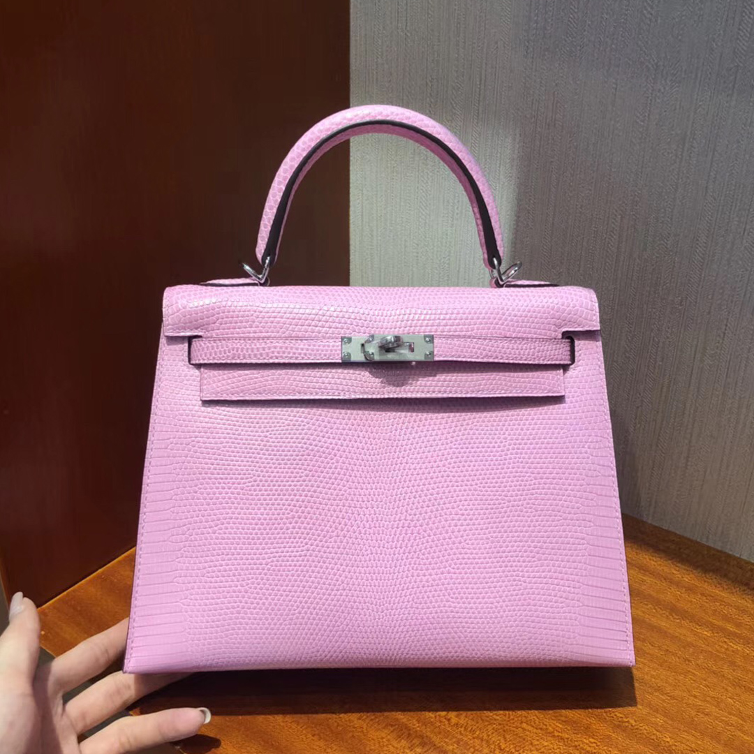 Australia Hermes Kelly 25 5P Pink 櫻花粉色Lizard蜥蜴皮銀扣