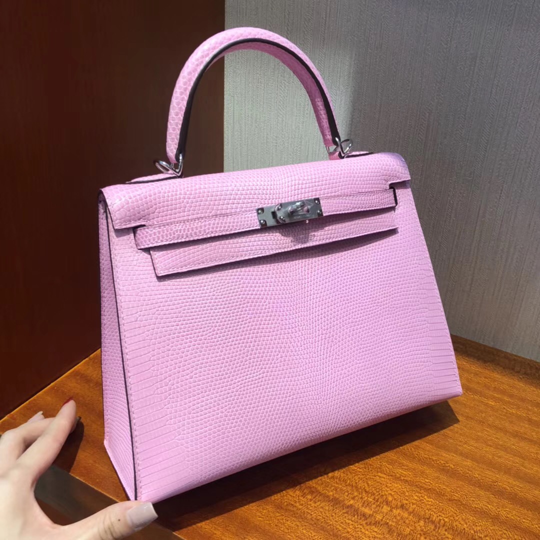 Australia Hermes Kelly 25 5P Pink 櫻花粉色Lizard蜥蜴皮銀扣