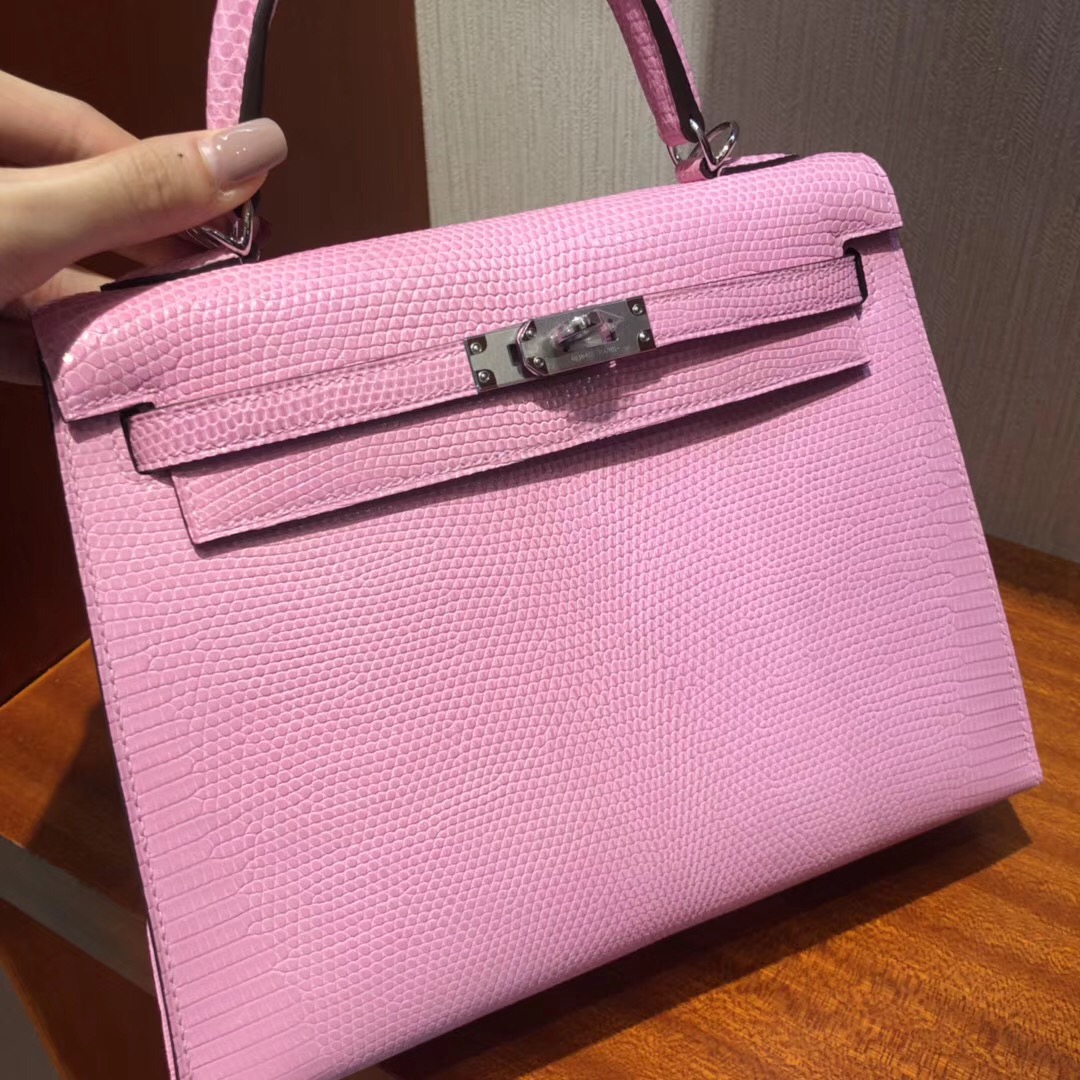 Australia Hermes Kelly 25 5P Pink 櫻花粉色Lizard蜥蜴皮銀扣