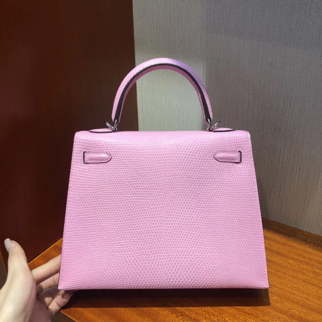 Australia Hermes Kelly 25 5P Pink 櫻花粉色Lizard蜥蜴皮銀扣