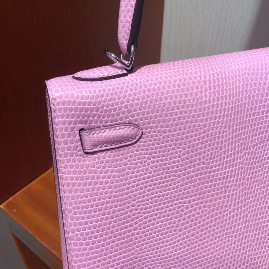 Australia Hermes Kelly 25 5P Pink 櫻花粉色Lizard蜥蜴皮銀扣