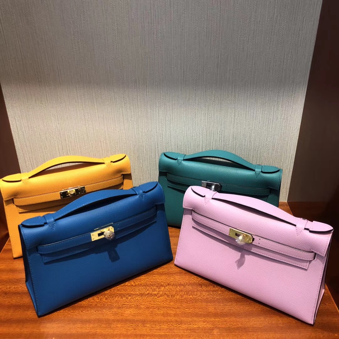 Australia Hermes MiniKelly pochette 22cm 7F孔雀藍 Epsom皮 銀扣