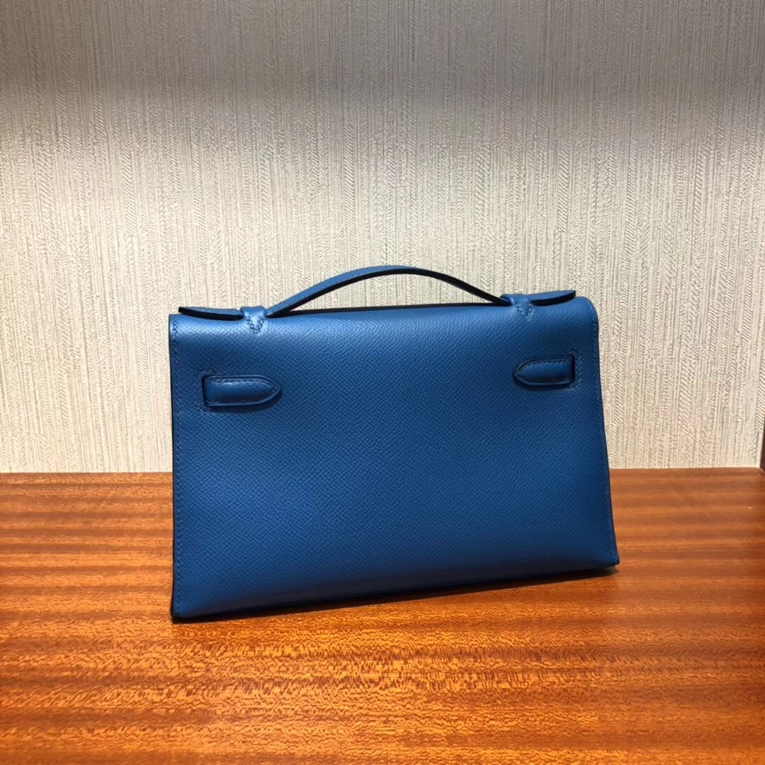 Hermès MiniKelly pochette 22cm 手提包 Epsom 7W伊茲密爾藍 金扣