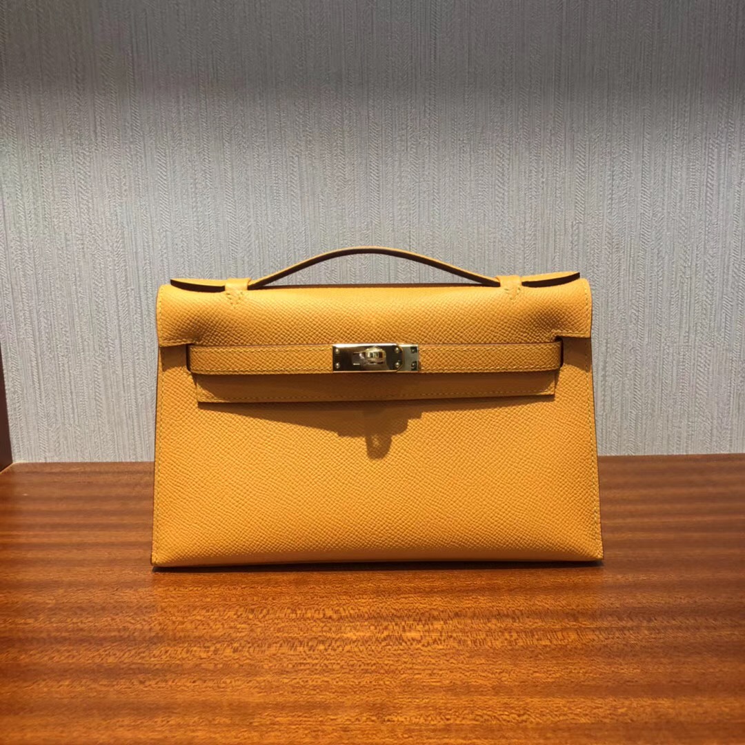 Australia Hermès MiniKelly pochette 22cm 9V太陽黃 Epsom皮 金扣