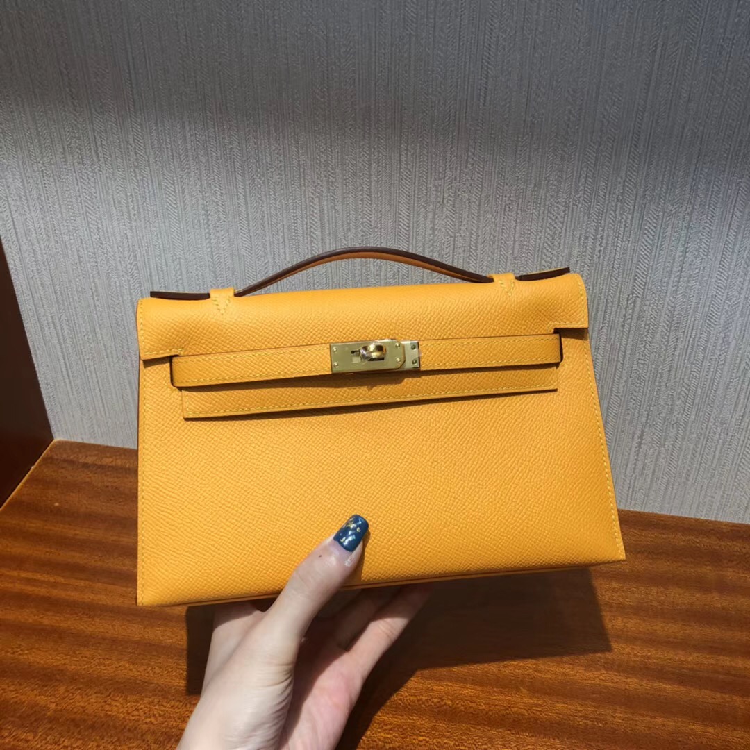 Australia Hermès MiniKelly pochette 22cm 9V太陽黃 Epsom皮 金扣