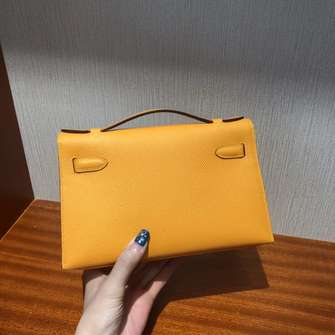 Australia Hermès MiniKelly pochette 22cm 9V太陽黃 Epsom皮 金扣