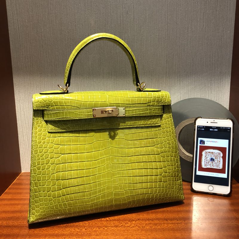 Australia Hermes Kelly bag 28cm 6R奇異果綠 亮面倒V澳洲灣鱷 金扣