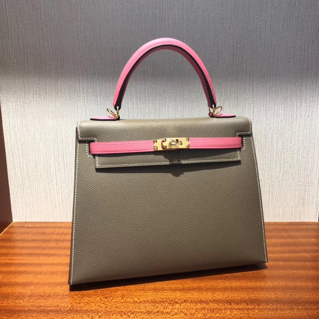 Malaysia Hermes Kelly Bag 25cm Epsom CK18大象灰/8w新唇膏粉金扣