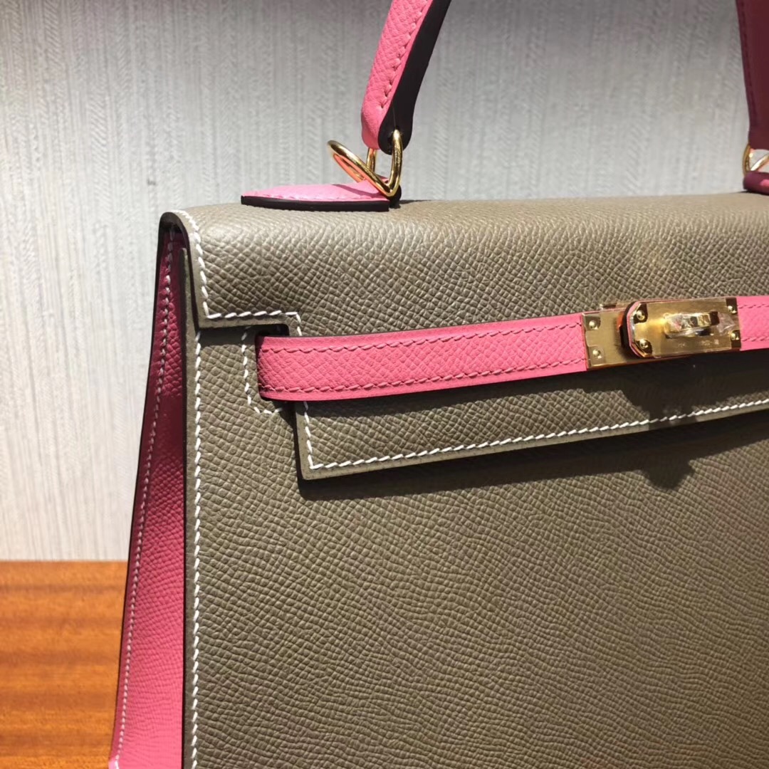 Malaysia Hermes Kelly Bag 25cm Epsom CK18大象灰/8w新唇膏粉金扣