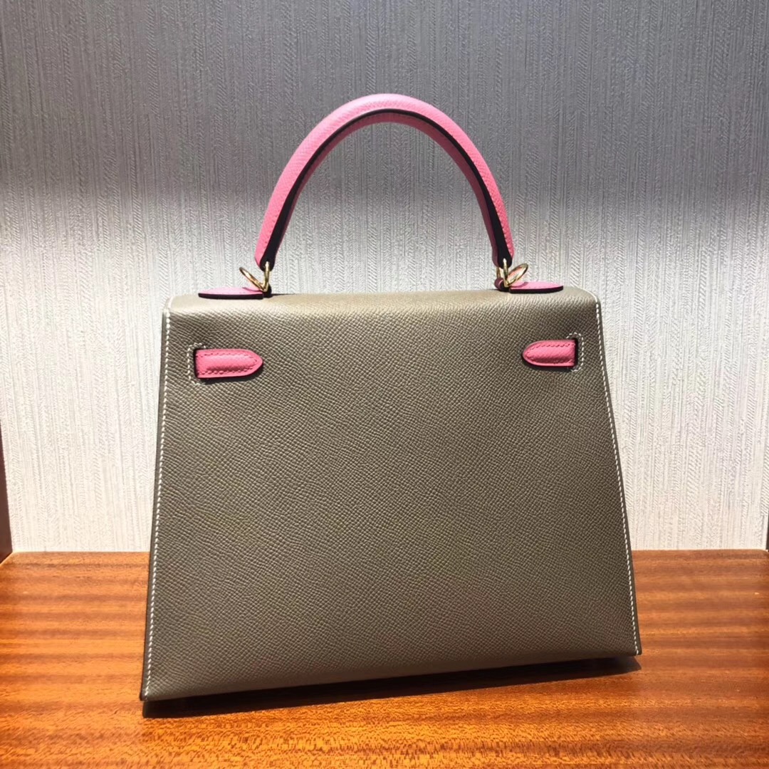 Malaysia Hermes Kelly Bag 25cm Epsom CK18大象灰/8w新唇膏粉金扣