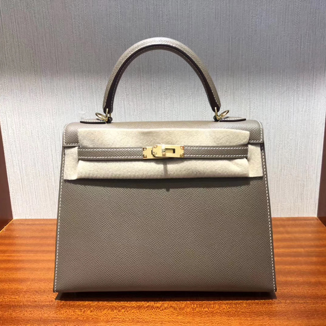 Australia Hermes Kelly bag 25cm CK18大象灰Etoupe Epsom牛皮 金扣