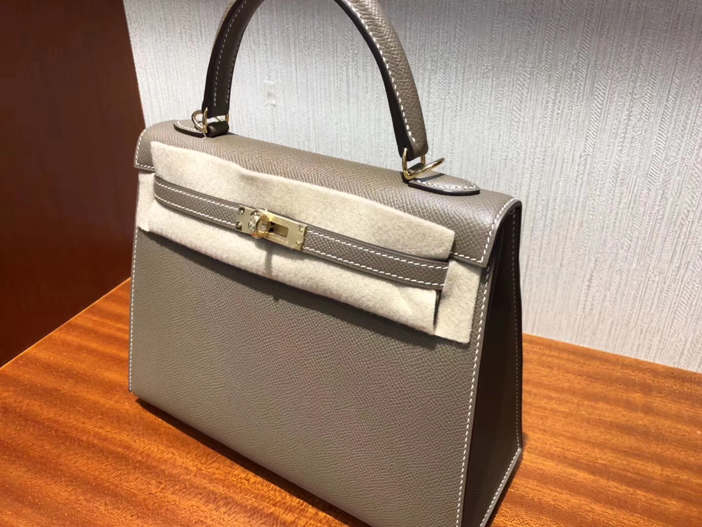 Australia Hermes Kelly bag 25cm CK18大象灰Etoupe Epsom牛皮 金扣