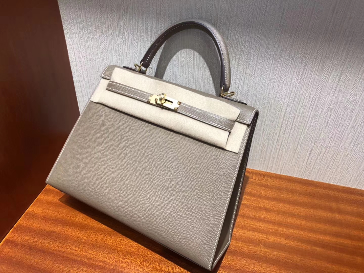 Australia Hermes Kelly bag 25cm CK18大象灰Etoupe Epsom牛皮 金扣