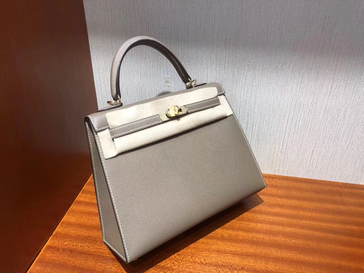 Australia Hermes Kelly bag 25cm CK18大象灰Etoupe Epsom牛皮 金扣