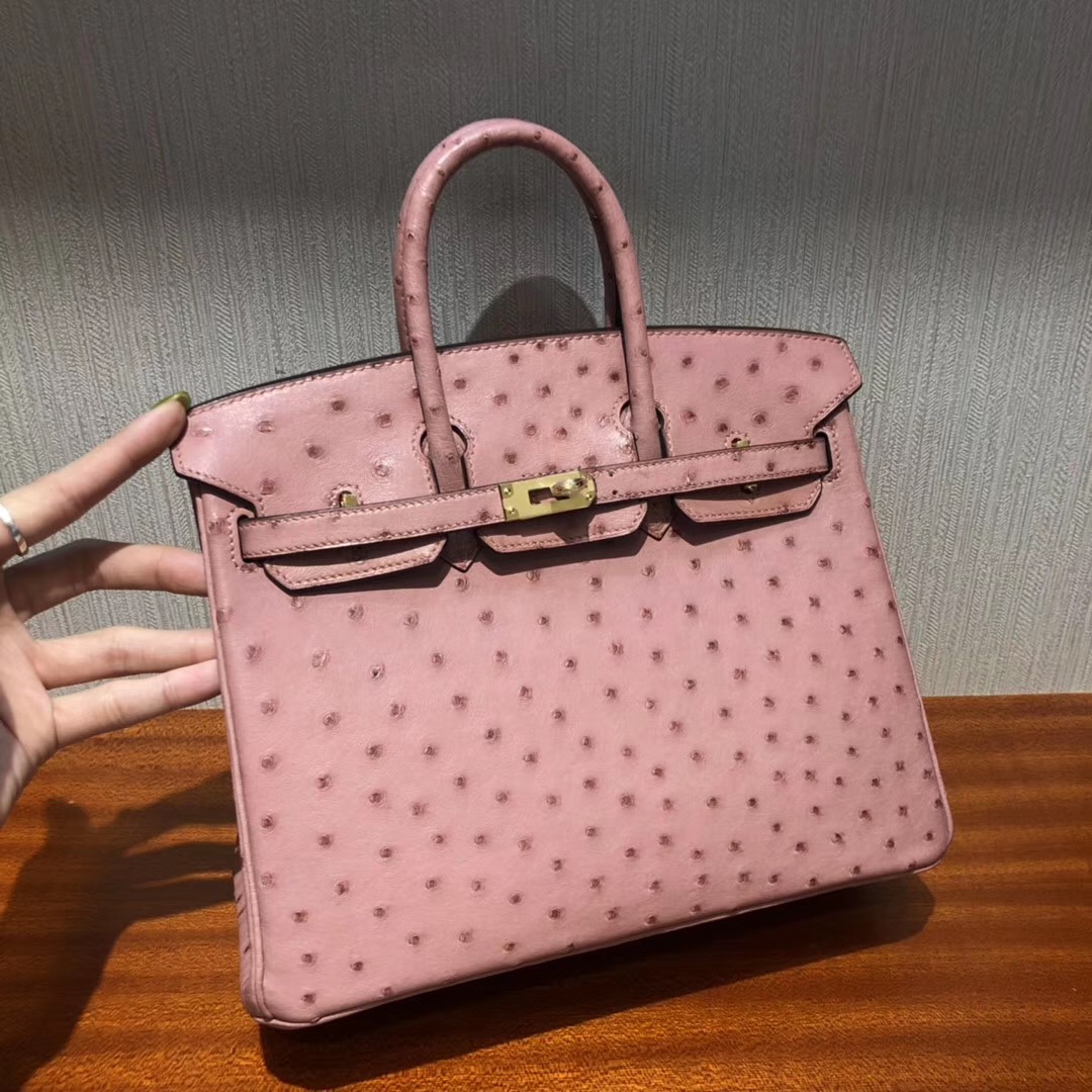 Malaysia Hermes Birkin Bags 25 CK94陶瓷粉 TerreCuite 南非KK鴕鳥皮