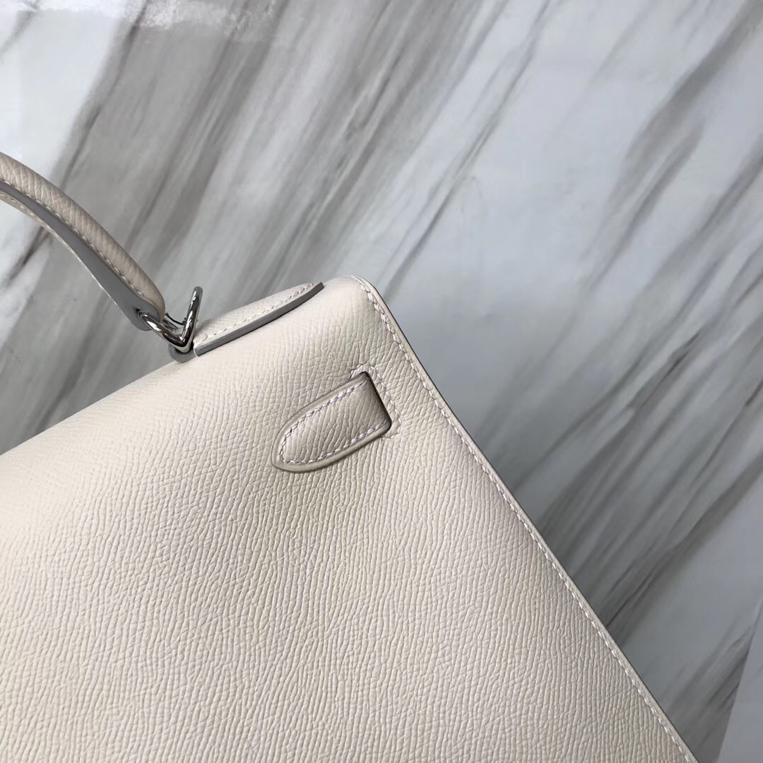 Hermès Kelly Bag 28cm Epsom牛皮 CK10 Craie奶昔白 銀扣