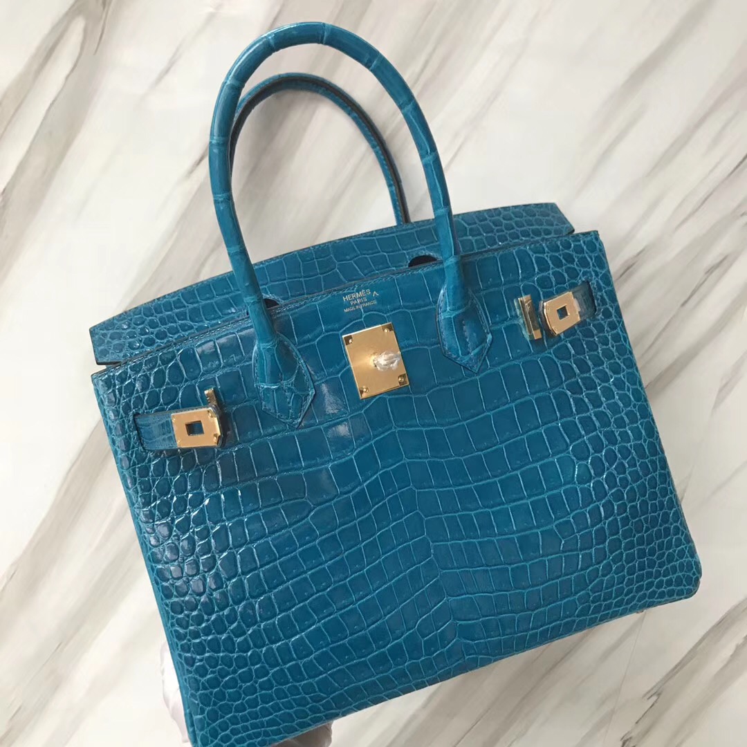 Hermes Birkin 30cm Shiny porosus crocodile倒V灣鱷HCP 7W伊茲密爾藍Blue izmir