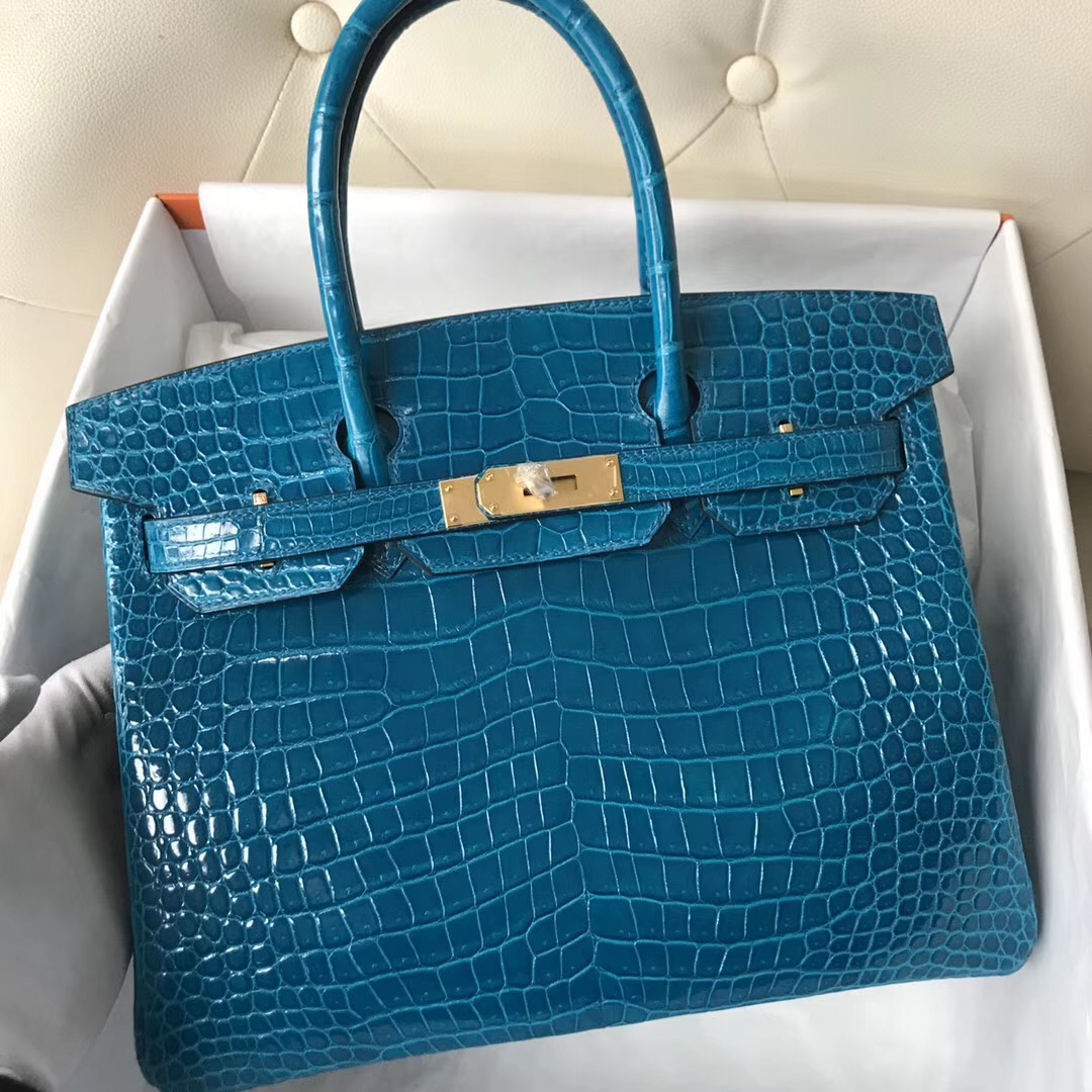 Hermes Birkin 30cm Shiny porosus crocodile倒V灣鱷HCP 7W伊茲密爾藍Blue izmir