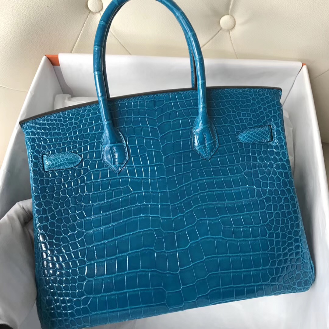 Hermes Birkin 30cm Shiny porosus crocodile倒V灣鱷HCP 7W伊茲密爾藍Blue izmir