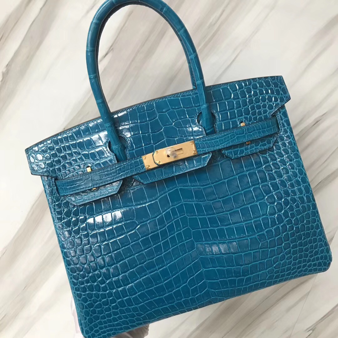 Hermes Birkin 30cm Shiny porosus crocodile倒V灣鱷HCP 7W伊茲密爾藍Blue izmir