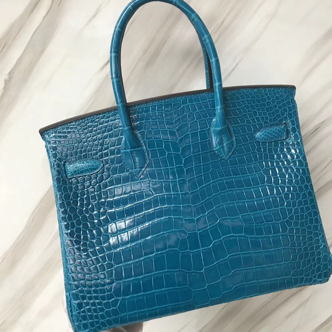 Hermes Birkin 30cm Shiny porosus crocodile倒V灣鱷HCP 7W伊茲密爾藍Blue izmir