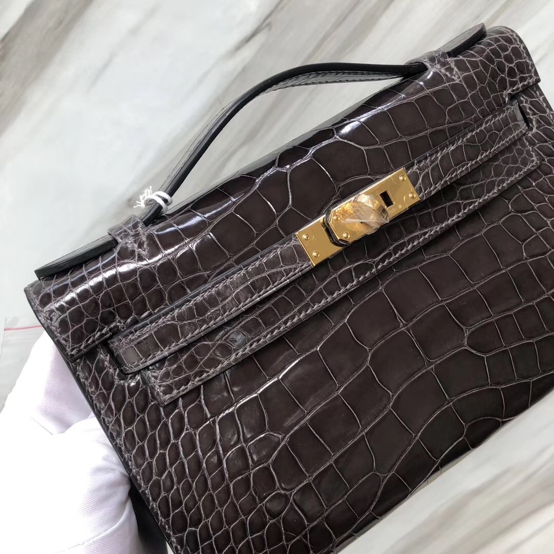 Hermès MiniKelly Pochette CK88石墨灰 Graphite美洲鱷Shiny alligator crocodile