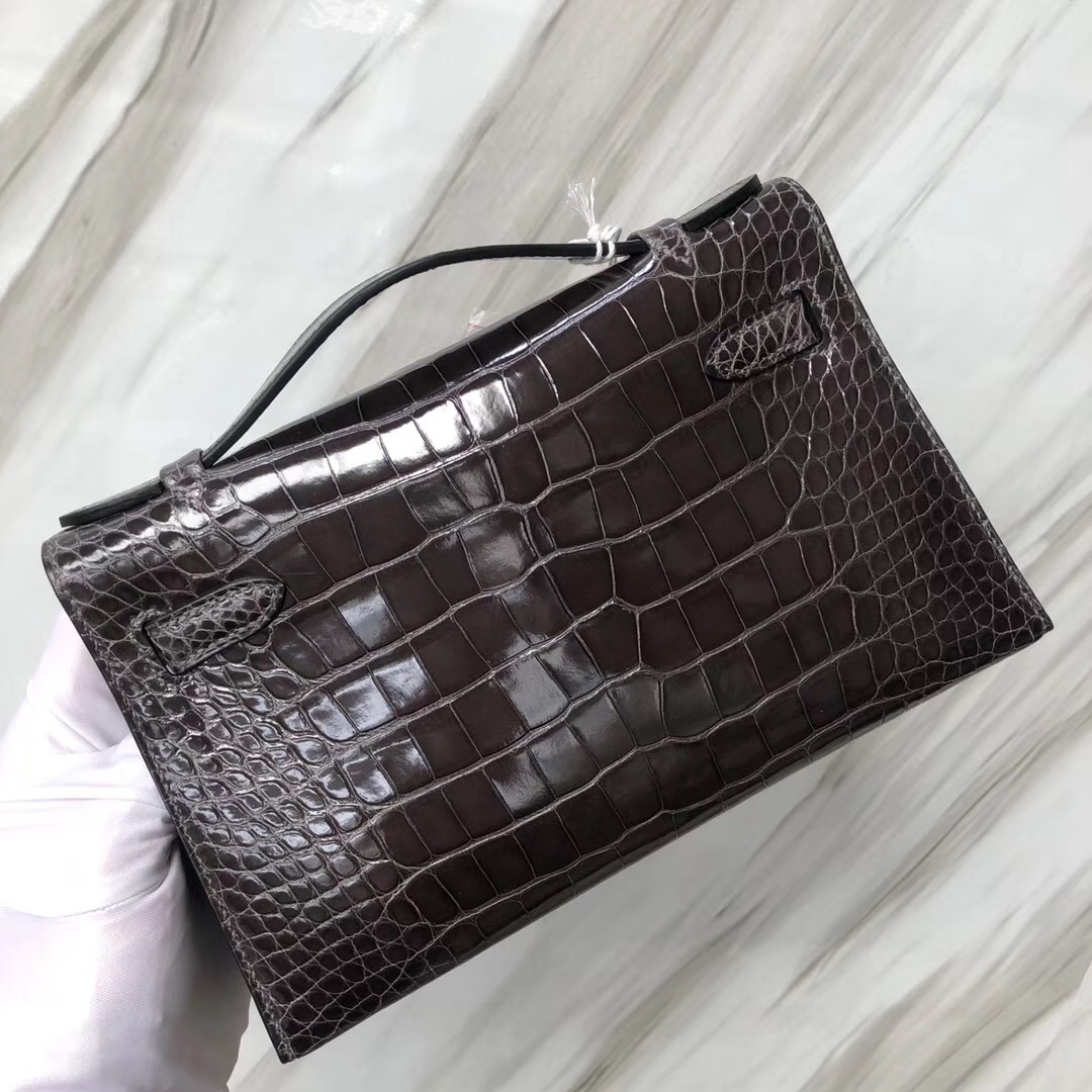 Hermès MiniKelly Pochette CK88石墨灰 Graphite美洲鱷Shiny alligator crocodile