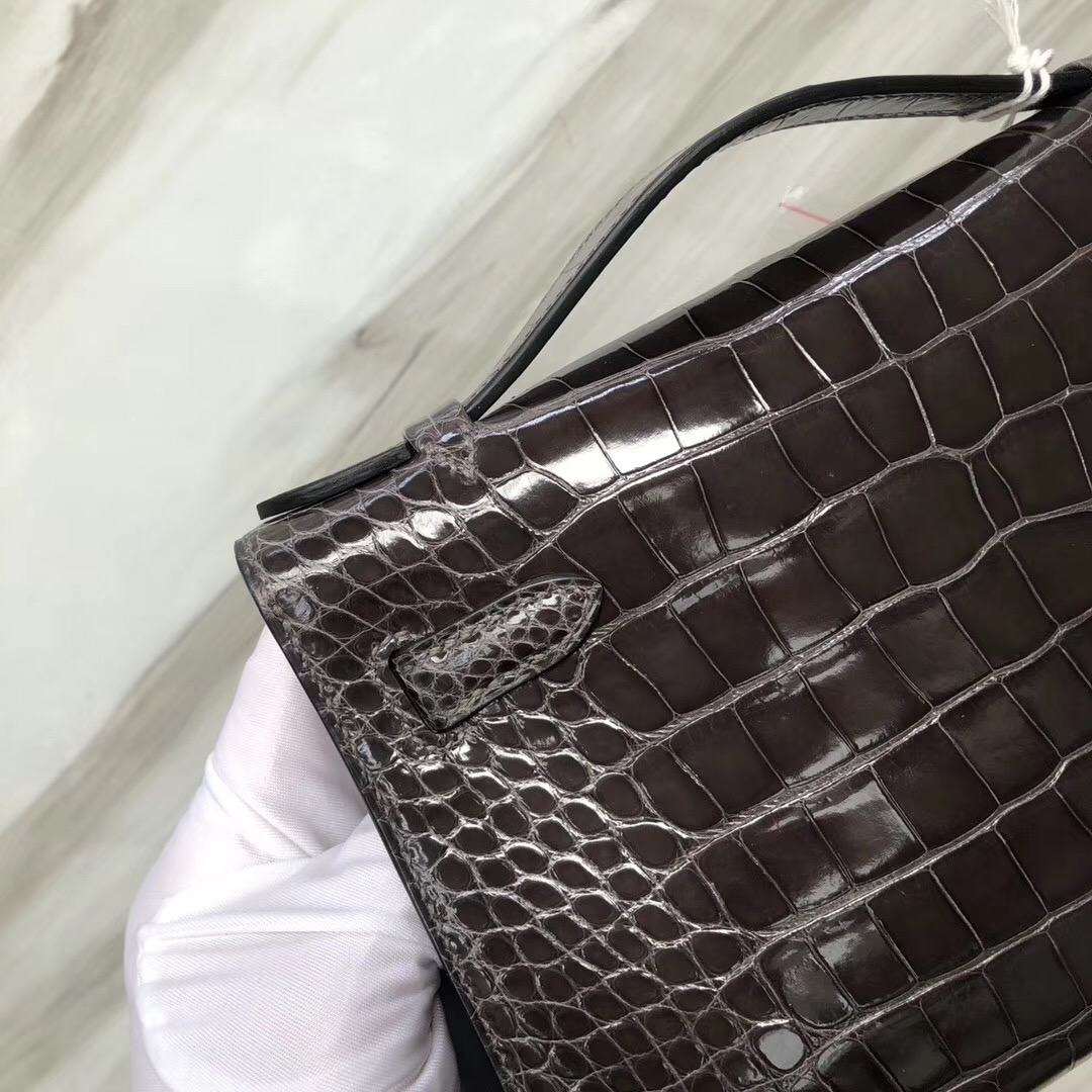 Hermès MiniKelly Pochette CK88石墨灰 Graphite美洲鱷Shiny alligator crocodile