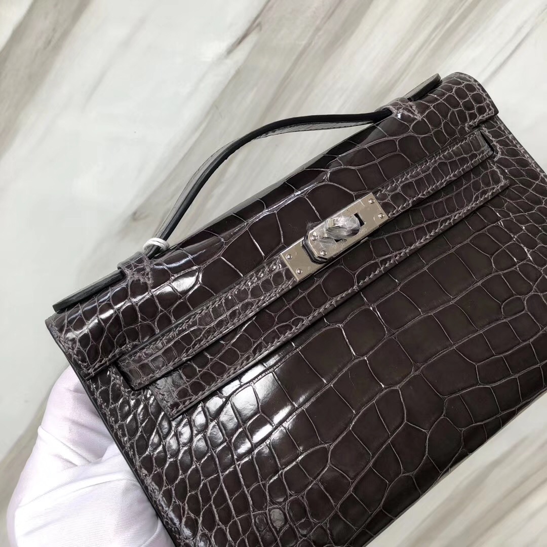 Hong Kong Hermès MiniKelly Pochette CK88石墨灰 Graphite 美洲鱷